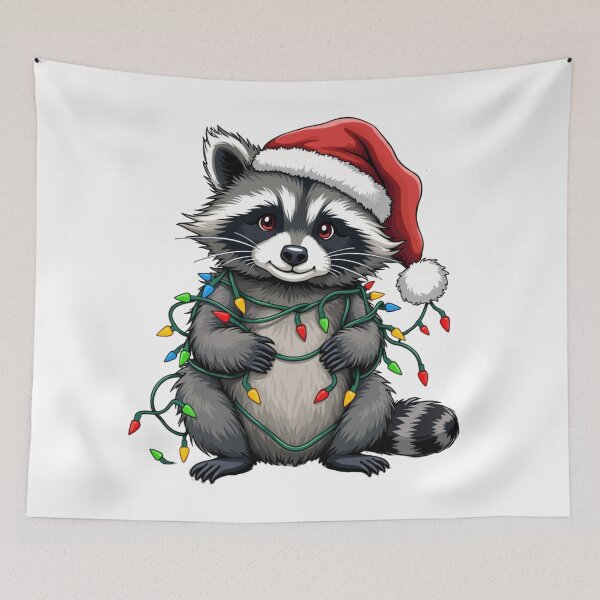 Item preview, Christmas Racoon in a Santa Clause hat Father Christmas all tied up in Christmas Decorations  designed and sold by Grang Art Artistic Designs.