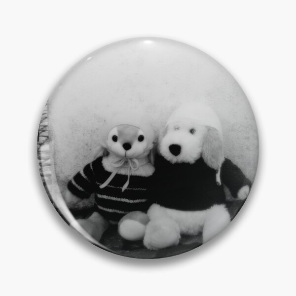 Item preview, BLACK AND WHITE PHOTOGRAPHY - PLUSH TOYS - DOG AND RABBIT SITTING ON COBBLESTONES AT GATE BACK ENTRANCE SPENTRUP CHURCHYARD - SPENTRUP DENMARK designed and sold by Most1234.