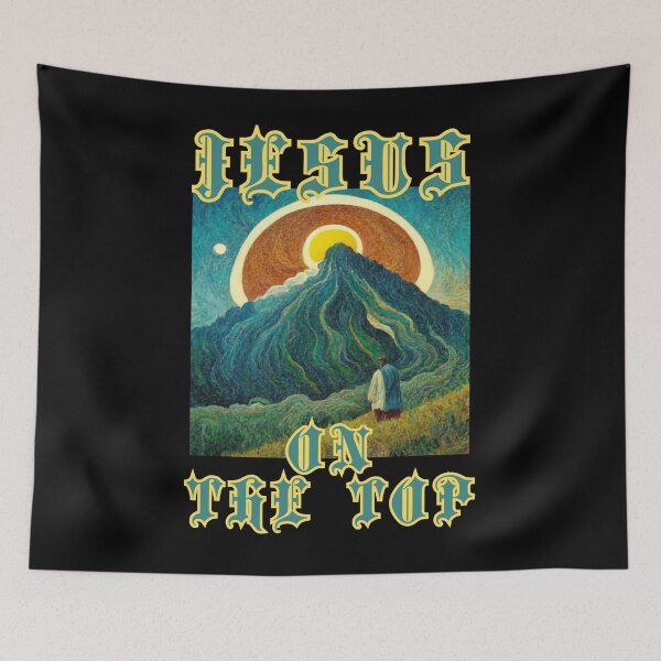 Item preview, Jesus on the top with mountain and sun, happy cute christian epic autumn gifts  designed and sold by thankful-loco.