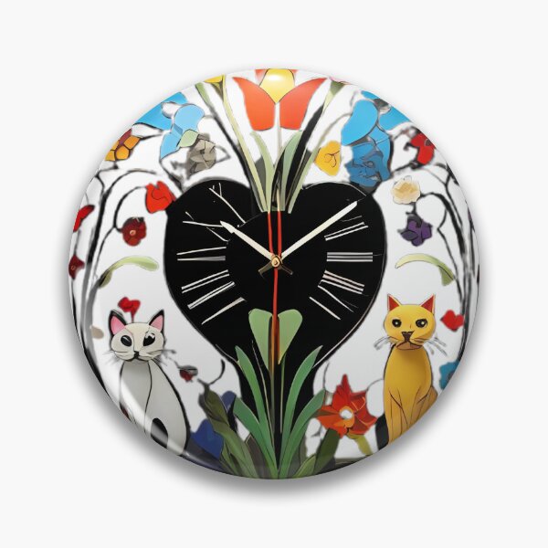 Item preview, Floral Cat Clock designed and sold by Vesto Royal.