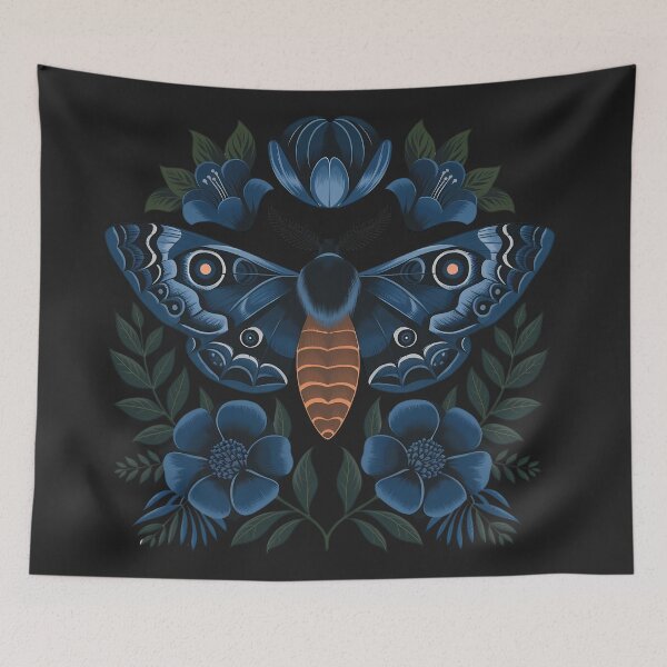 Item preview, Dark blue moth - gothic floral feminine girly goth night girlie botanical flowers designed and sold by Fantasy Cache.