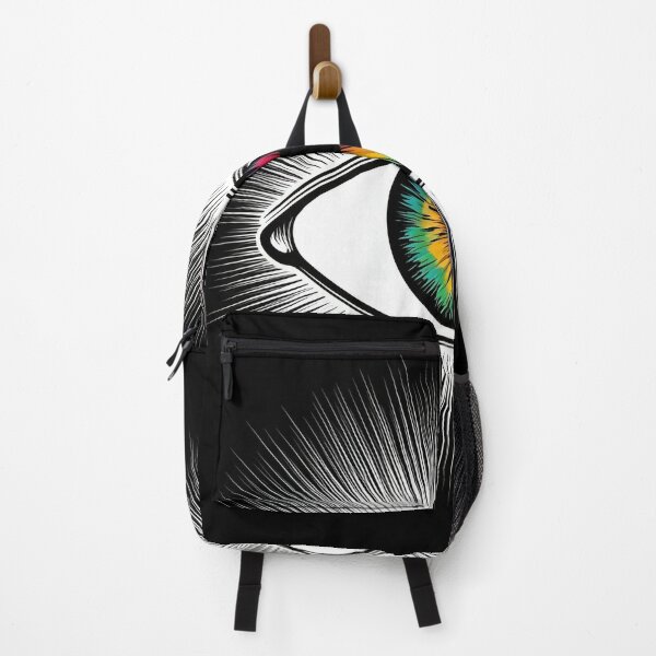 Item preview, a striking and bold white design featuring a bold, black illustration of a stylized eye surrounded by a vibrant, colorful aura: designed and sold by Omar-mo24.