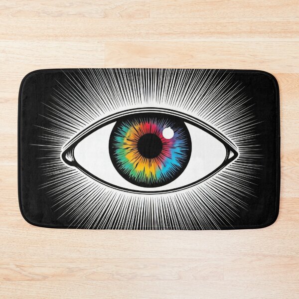 Item preview, a striking and bold white design featuring a bold, black illustration of a stylized eye surrounded by a vibrant, colorful aura: designed and sold by Omar-mo24.
