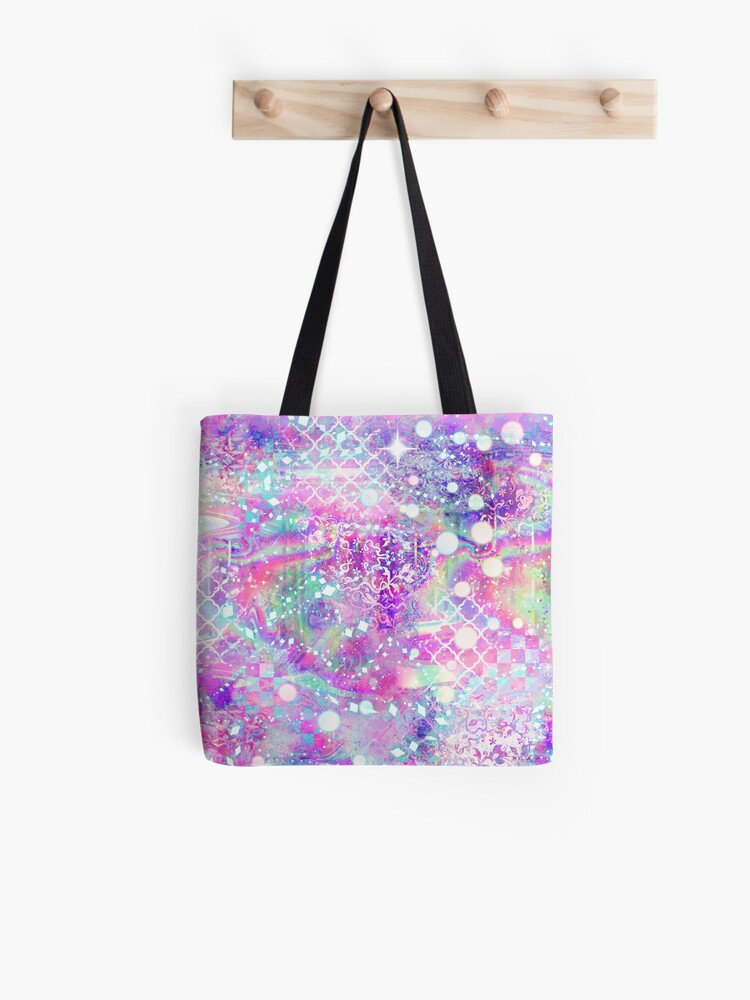 pink holographic tote bag