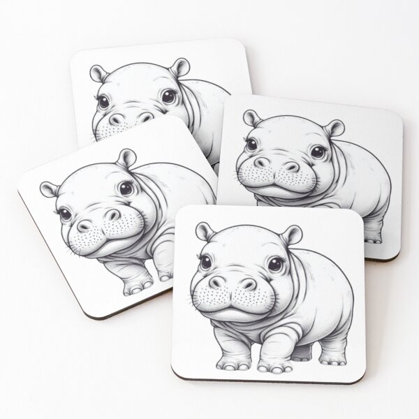 Aperçu de l'œuvre Bébé hippopotame (noir et blanc) créée et vendue par EmberlyDawn.
