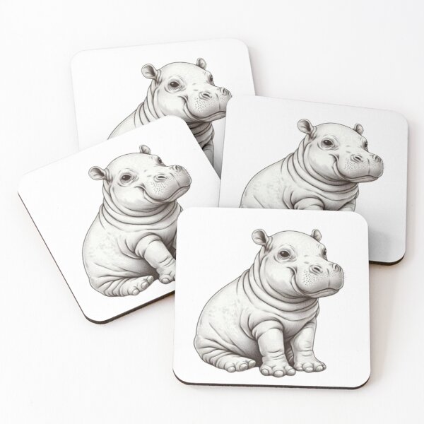 Aperçu de l'œuvre Bébé hippopotame assis (noir et blanc) créée et vendue par EmberlyDawn.