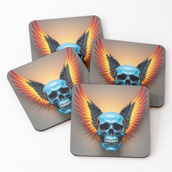 Item preview, Blue Skull, bright red wings designed and sold by DeeperDowntrh.