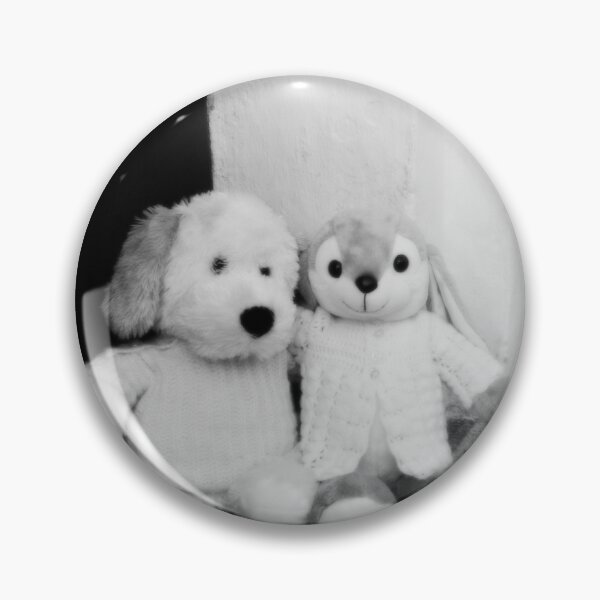 Item preview, BLACK AND WHITE PHOTOGRAPHY - PLUSH TOYS - A DOG AND A RABBIT SITTING AT CHURCH STEP - ENTRANCE - SPENTRUP  CHURCH - SPENTRUP DENMARK. designed and sold by Most1234.