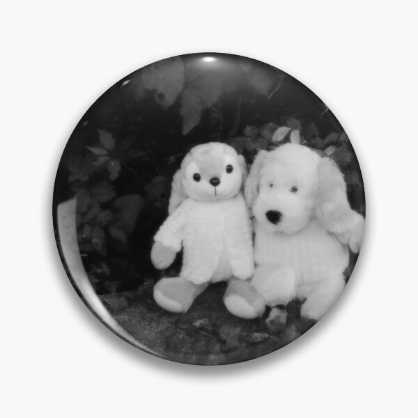 Item preview, BLACK AND WHITE PHOTOGRAPHY - PLUSH TOYS - A DOG AND A RABBIT SITTING  ON STONE WALL LOCATED IN FRONT OF THE OLD PARSONAGE  - SPENTRUP  CHURCHYARD - SPENTRUP DENMARK. designed and sold by Most1234.