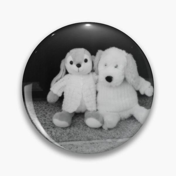 Item preview, BLACK AND WHITE PHOTOGRAPHY - PLUSH TOYS - A DOG AND A RABBIT SITTING  AT FRONT DOOR - SPENTRUP  CHURCH - SPENTRUP DENMARK. designed and sold by Most1234.