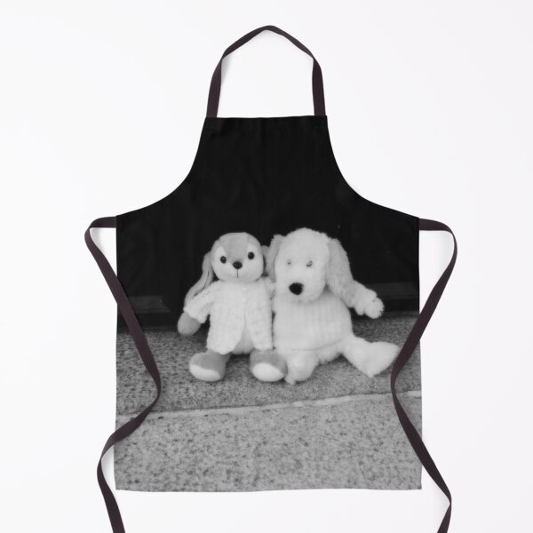 Item preview, BLACK AND WHITE PHOTOGRAPHY - PLUSH TOYS - A DOG AND A RABBIT SITTING AT FRONT DOOR - SPENTRUP CHURCH - SPENTRUP DENMARK. designed and sold by Most1234.