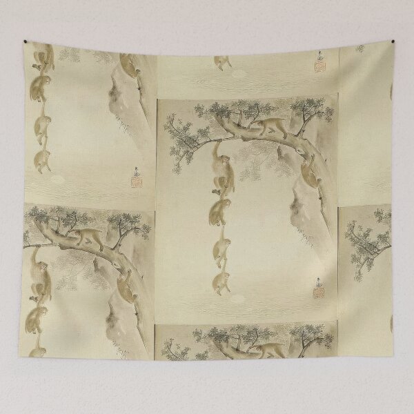 Item preview, Kiyochika Kobayashi  Japanese School - Watercolour - Six monkeys designed and sold by TeeARTHY.
