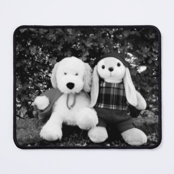 Item preview, BLACK AND WHITE PHOTOGRAPHY - PLUSH TOYS - A DOG AND A RABBIT SITTING ON THE WALL SURROUNDING SPENTRUP CHURCHYARD - SPENTRUP DENMARK. designed and sold by Most1234.