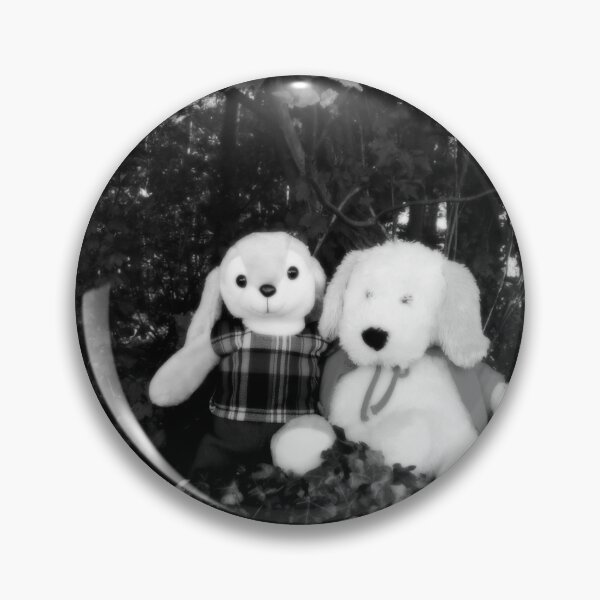 Item preview, BLACK AND WHITE PHOTOGRAPHY - PLUSH TOYS -  A DOG AND A RABBIT SITTING  ON  STONE WALL IN FRONT OF THE OLD VICARAGE FOREST -SPENTRUP CHURCHYARD - SPENTRUP DENMARK. designed and sold by Most1234.