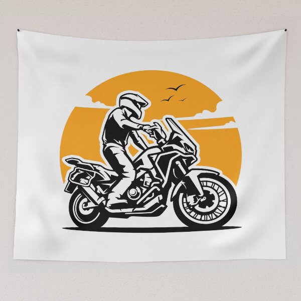 Item preview, Adventure Rider Motorcycle with Orange Sunset designed and sold by RaiyaTees.
