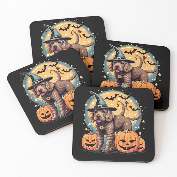 Item preview, Halloween Labradoodle Dog Witch Pumpkins Starry Night designed and sold by AsTrooArts.