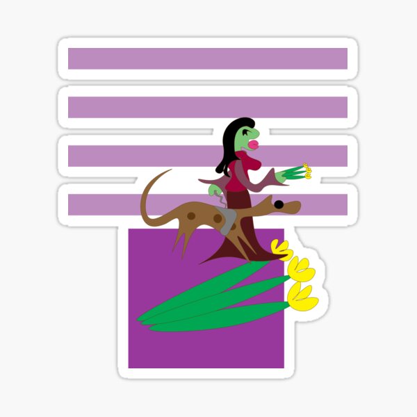 Woman with flowers walking a dog Sticker