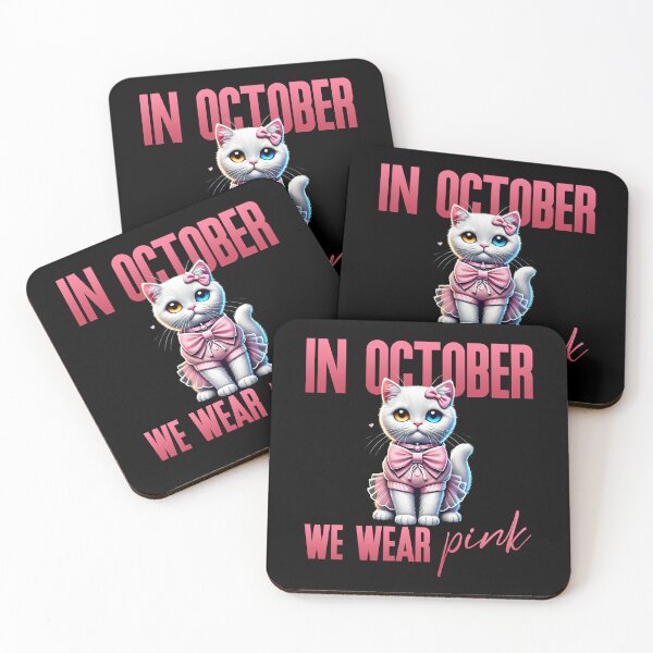 Item preview, In October We Wear Pink White Cat Breast Cancer Awareness designed and sold by Victor Shadehorn.