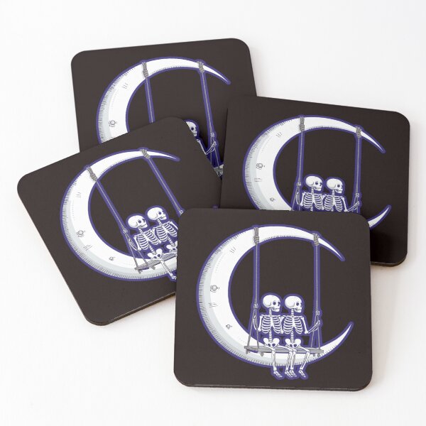 Item preview, spooky scary skeletons | SKELETONS SWINGING ON THE MOON designed and sold by FitEnvy.