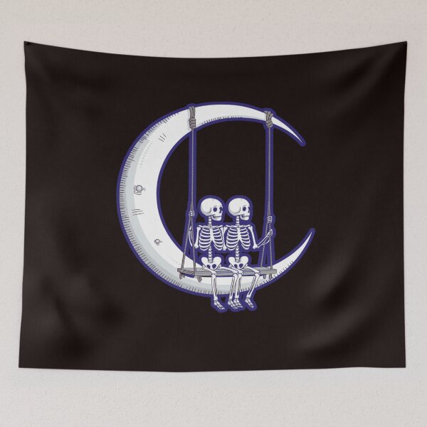 Item preview, spooky scary skeletons | SKELETONS SWINGING ON THE MOON designed and sold by FitEnvy.