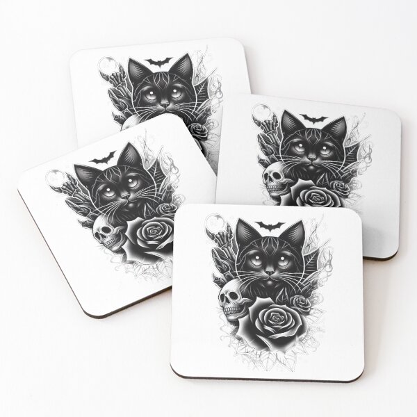 Item preview, black cat with rose and skull, Halloween black cat,Witchs Cat,  Halloween  tattoo , halloween witchs cat  designed and sold by Expressions-Sel.
