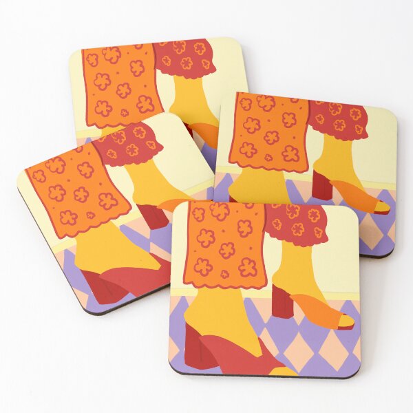Item preview, Dancing Across Checkered Dreams, Yellow Feet On The Checkered Floor, Surreal Pop Art With Vibrant Red Heels, Modern Floral Pants With Bold Colors designed and sold by Kintsugi99.