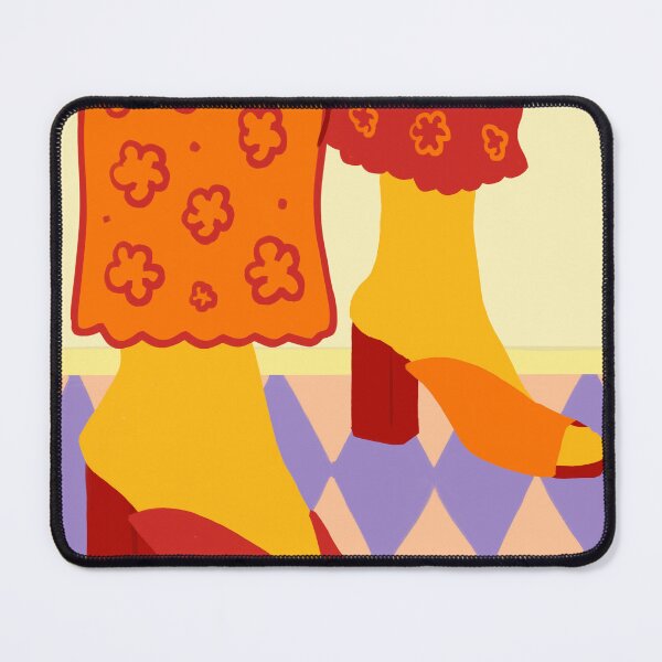 Item preview, Dancing Across Checkered Dreams, Yellow Feet On The Checkered Floor, Surreal Pop Art With Vibrant Red Heels, Modern Floral Pants With Bold Colors designed and sold by Kintsugi99.
