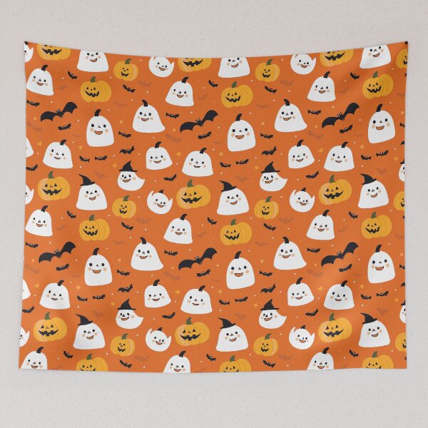 Item preview, Patrón de calabaza, fantasma y bruja naranja designed and sold by Tech Tones.