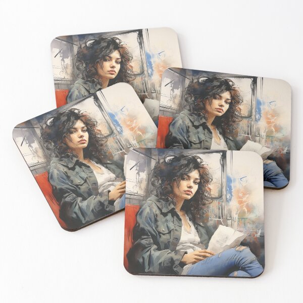 Item preview, Inner City Charm - Young Woman On A Train In The 1970's - Watercolor Art - Retro Art designed and sold by CastleBySea.