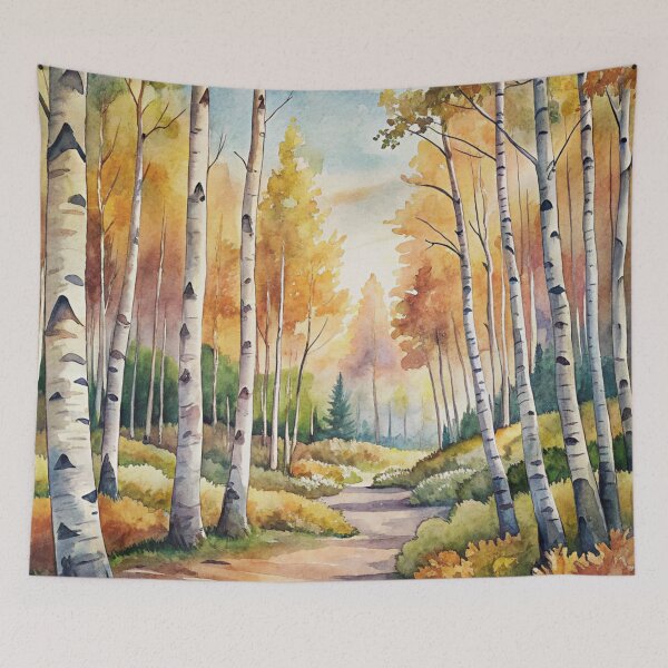 Item preview, aesthetic watercolor birch landscape garden scenery designed and sold by rlav123.