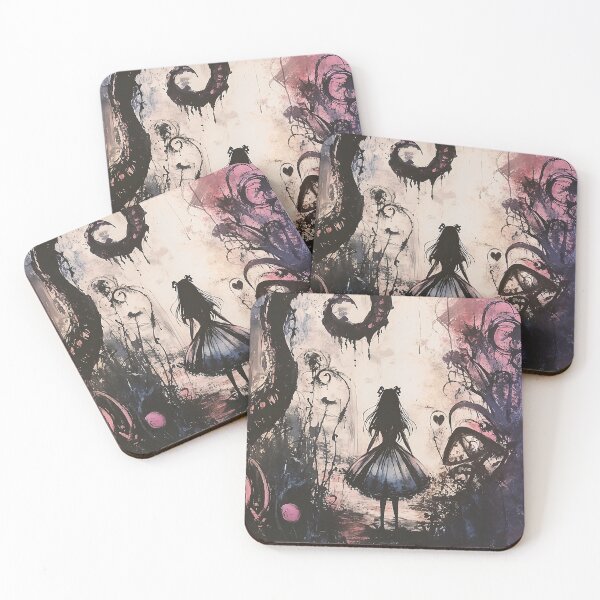 Item preview, Goth Alice in Dark Wonderland, digital wall art painting of Alice walking through a haunted wonderland, Nightmare Alice in Wonderland Print designed and sold by ChuChiDesign.