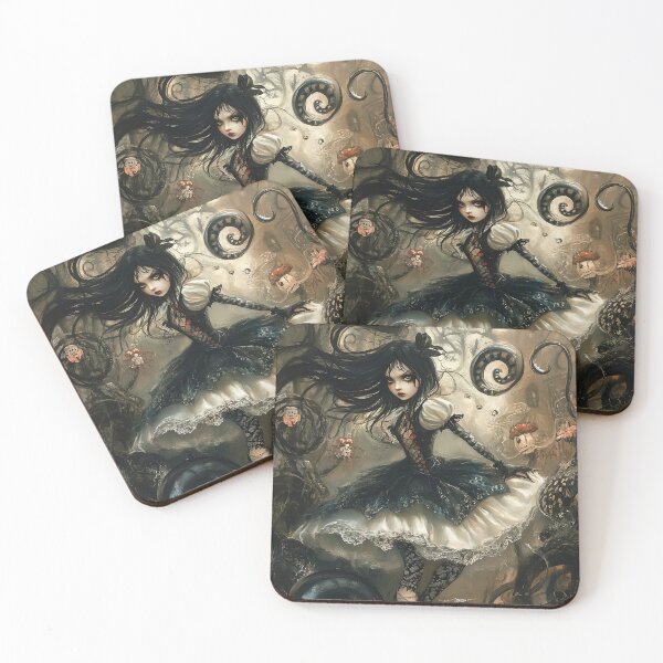 Item preview, Goth Alice in Dark Spooky Wonderland, wall art abstract painting of Alice in a haunted wonderland, Nightmare Alice in Wonderland Print designed and sold by ChuChiDesign.