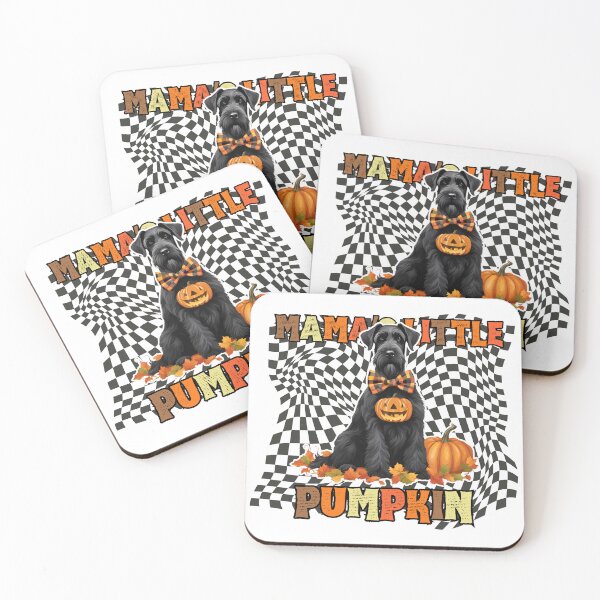 Item preview, "Mama's Little Pumpkin" - Giant Schnauzer in Halloween Pumpkin with Checkered Background designed and sold by GoodyPaws.