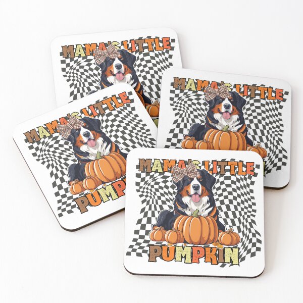 Item preview, "Mama's Little Pumpkin" - Bernese Mountain Dog in Halloween Pumpkin with Checkered Background designed and sold by GoodyPaws.