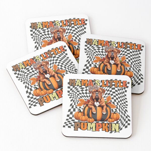 Item preview, "Mama's Little Pumpkin" - Dogue de Bordeaux in Halloween Pumpkin with Checkered Background designed and sold by GoodyPaws.