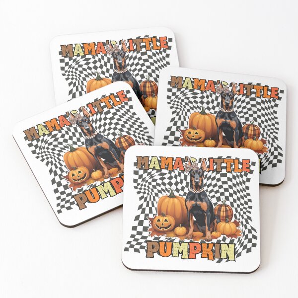 Item preview, "Mama's Little Pumpkin" - Doberman in Halloween Pumpkin with Checkered Background designed and sold by GoodyPaws.