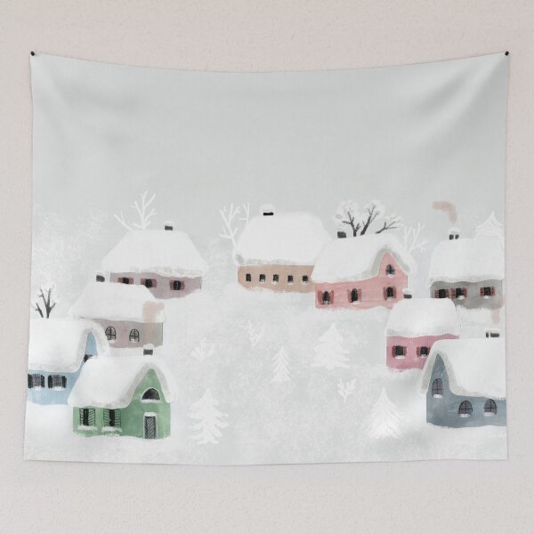 Item preview, Snowy winter village illustration designed and sold by Živa Viviana Doria.