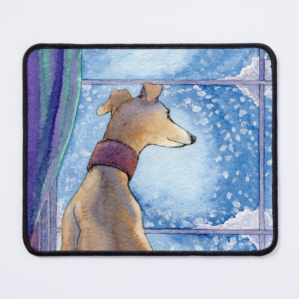 Item preview, Greyhound dog sits in the warm watching the snow fall outside designed and sold by SusanAlisonArt.
