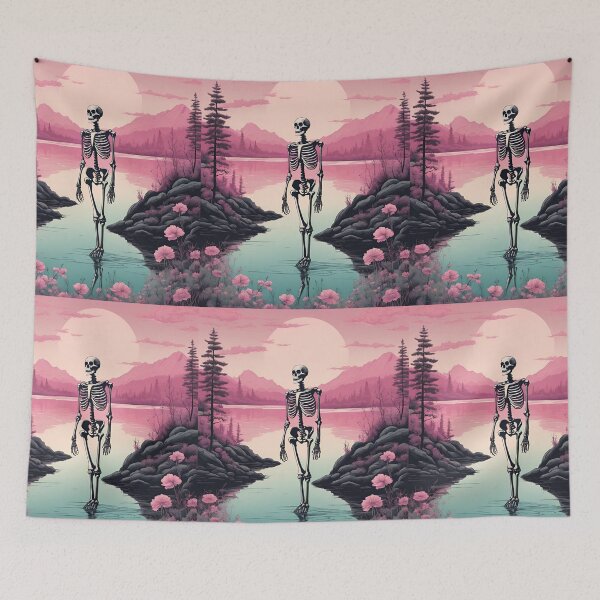Item preview, Lonely skeleton in flowers, Red and Pink Roses, lake designed and sold by KolorellaS.