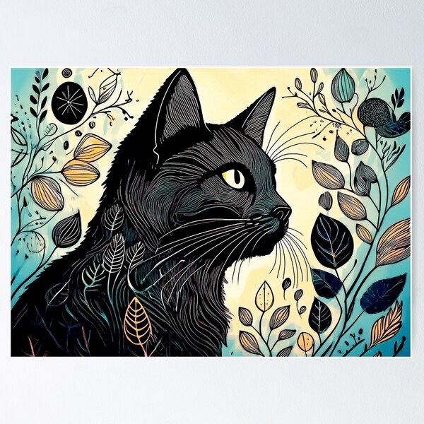 Item preview, Cool Black Cat Relaxing in a Cozy Plant Scene designed and sold by CharlieMakes.