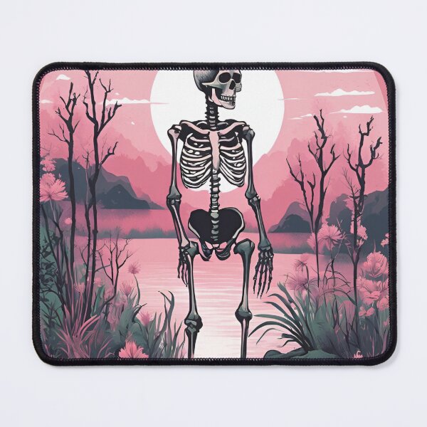 Item preview, Lonely skeleton on pink lake, pink mountains, romantic view, designed and sold by KolorellaS.