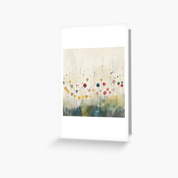 Aperçu de l'œuvre Fleurs sauvages à l'aquarelle – Prairie minimaliste avec des fleurs colorées dans un paysage abstrait créée et vendue par solynneart.