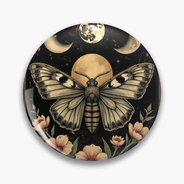 Item preview, Moth, moon phases and pink wild flowers - occult witchy floral girly dark fairy feminine floral designed and sold by Fantasy Cache.