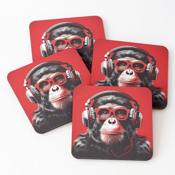 Item preview, stress management Chimpanzee in Headphones.  designed and sold by Boxing Kangaroo Retail Company.