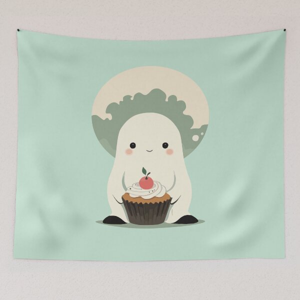 Item preview, Sweet Spirit: Kawaii Ghost with Mini Cupcake designed and sold by CrazySweets.
