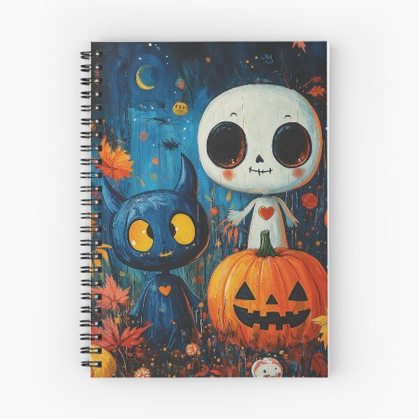 Item preview, Adorable Halloween Scene - Cute Cat, Pumpkin, and Skeleton Illustration designed and sold by DiShepherd.