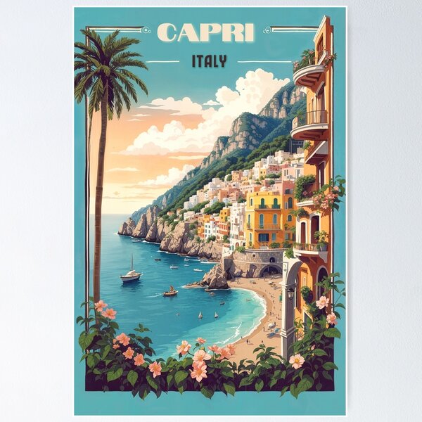 Item preview, Capri Vintage Retro Poster: Timeless Charm and Mediterranean Beauty designed and sold by Ceemko's Vintage Corner.