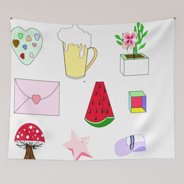 Item preview, Creating graphic art drawings featuring watermelons, drinks, playful shapes, and mushrooms designed and sold by Nature Nblossom.