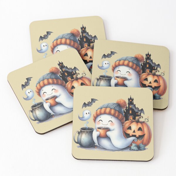 Item preview,  Ghost with pumpkins and a cup of coffee. designed and sold by MagelliShop.