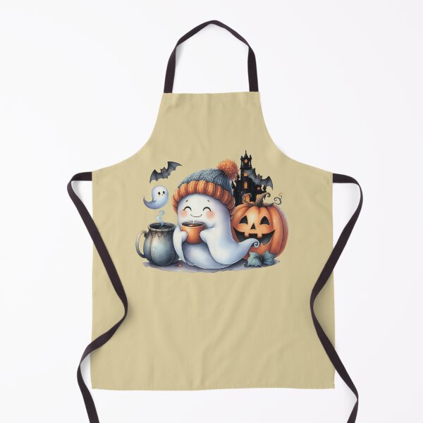Item preview, Ghost with pumpkins and a cup of coffee. designed and sold by MagelliShop.